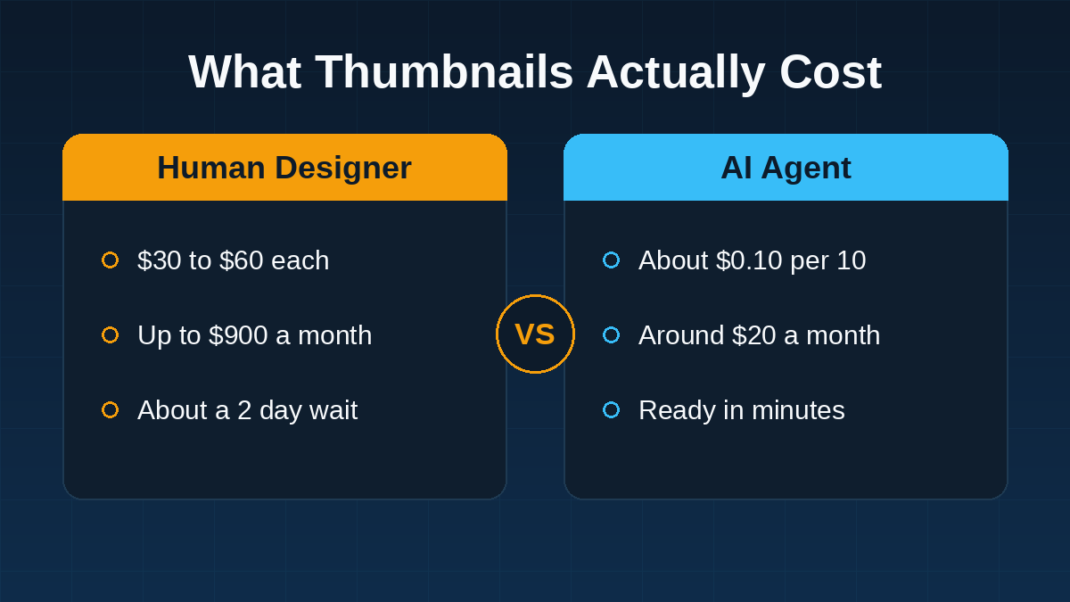 Cost comparison of a human thumbnail designer versus an AI thumbnail agent